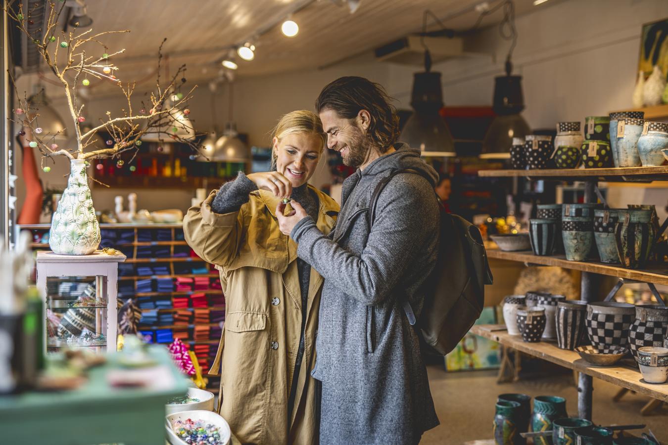 Couple in ceramics shop